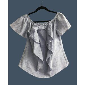 Blue & White Striped Moa Moa Off-Shoulder Ruffle Back Blouse S
